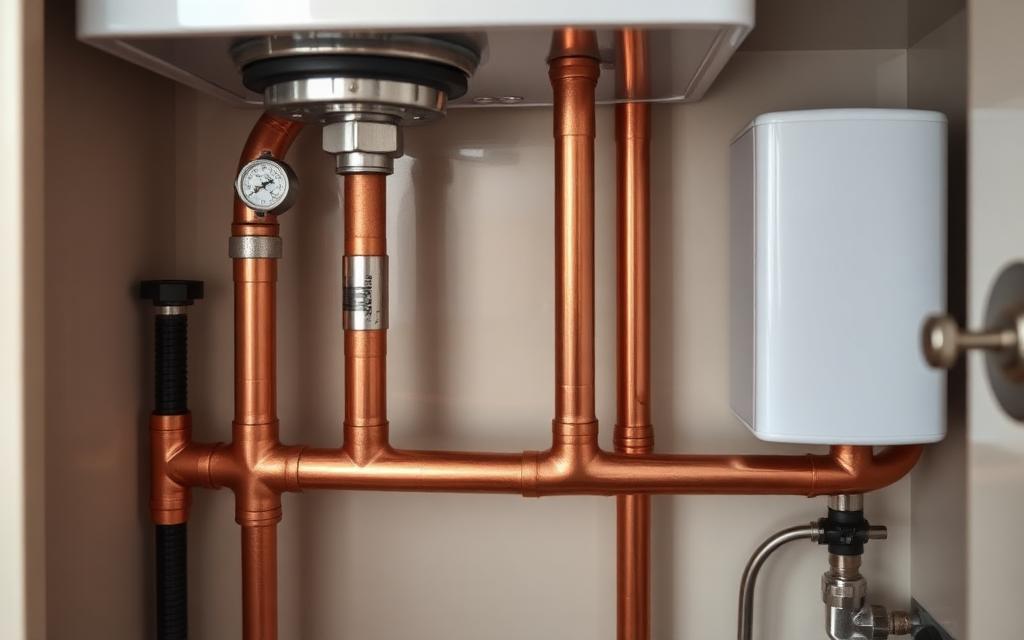 Neat copper pipework on a newly installed combi boiler