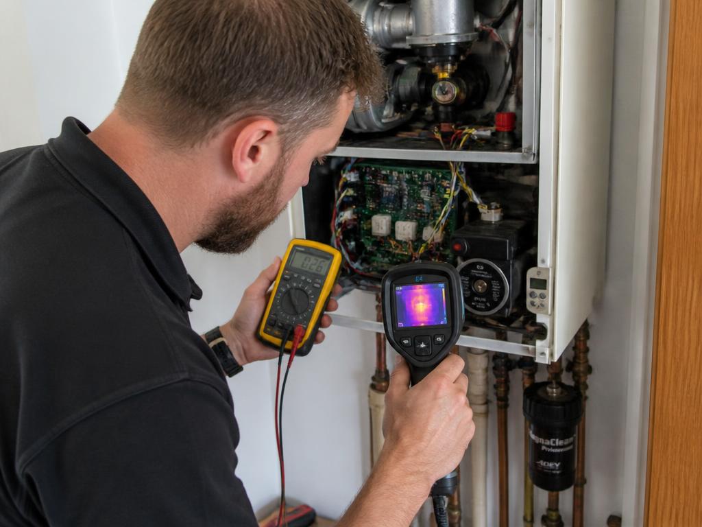 Faulty Baxi boiler being diagnosed by a heating engineer